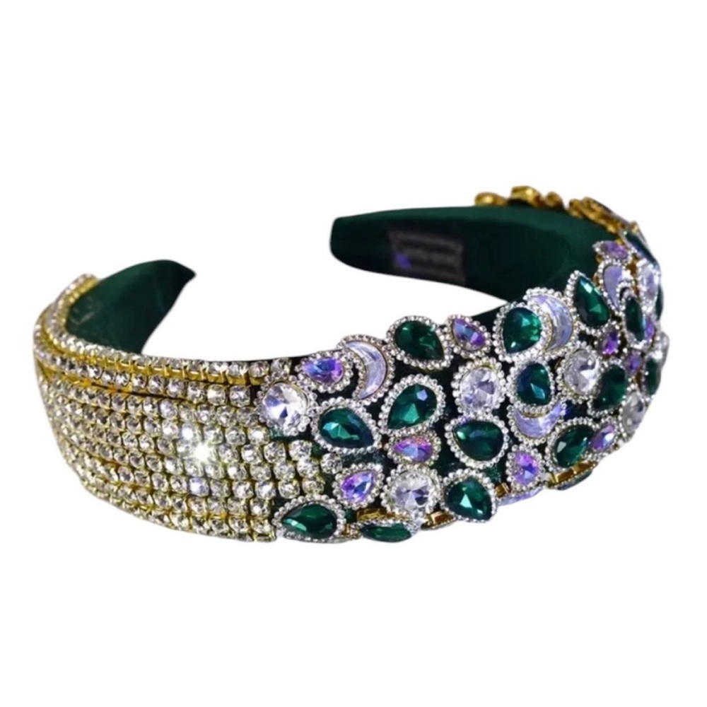 Luxury Green and White Rhinestone Headband